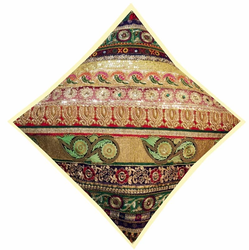 24" Handmade Patchwork Beaded Embroidered Throw Living Room Cushion Pillow Cover