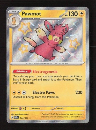 Pawmot 144/091 SV: Paldean Fates Shiny Rare Pokemon TCG Holofoil NM