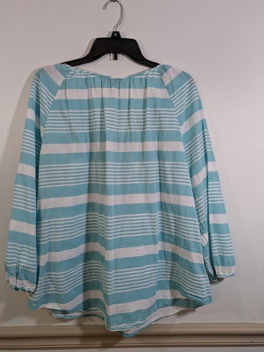 Talbots 3/4 Sleeve Beaded Embellishment Blue Striped Tunic Blouse Women's Size1X - Picture 3 of 4