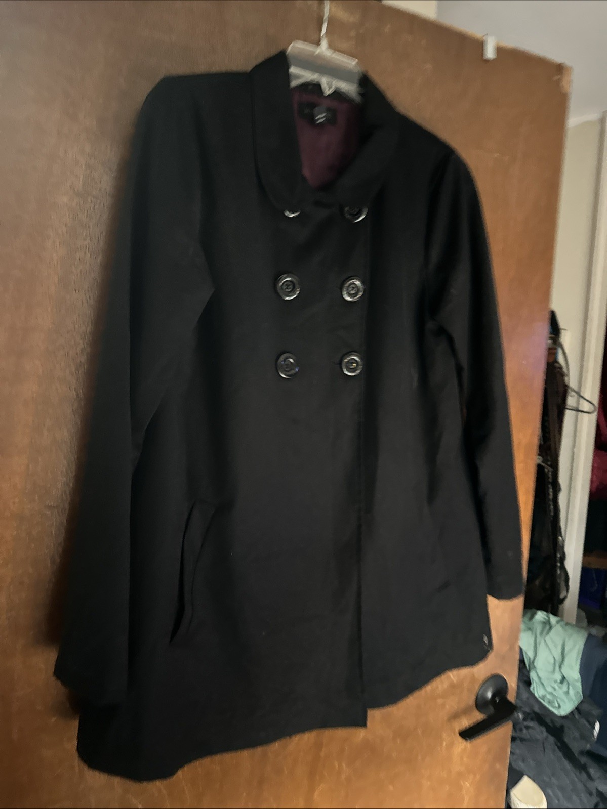 INSIGHT Double-Breasted Black Button Wool Pea Coa… - image 20