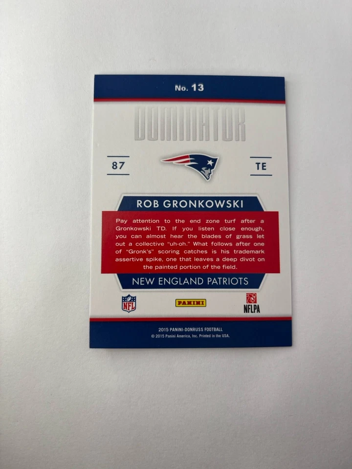 2015 Panini Donruss Dominator Checker Insert SP /999 Rob Gronkowski #13 Patriots - Image 2 of 2