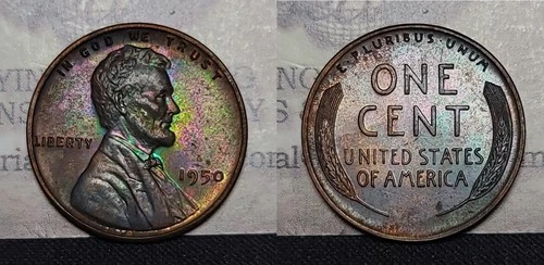 1950 Lincoln Wheat Cent 1C Proof Colorful Toning Gem