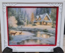 1995 Thomas Kinkade Christmas Ornament Deer Creek Cottage Winter Scene Painting