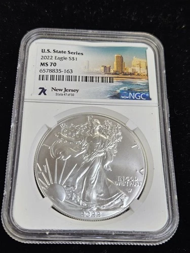 2022 American Silver Eagle-New Jersey NGC MS70 US State Series Label