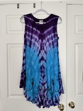 Unworn India Boutique Bohemian Womens Purple Blue Embroidered Cover-up Dress