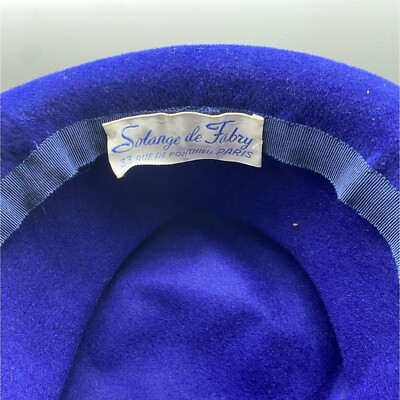 Vintage 1940s 1950s Solange de Fabry Hat Felt Pin Paris Blue 