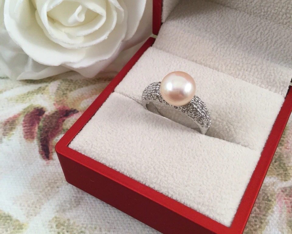 Art Deco Vintage Jewellery Pale Gold Genuine Pearl Ring Antique Jewelry - Image 3 of 4