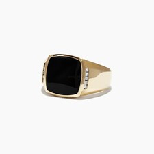 Natural Black Onyx Gemstone with Gold Plated 925 Sterling Silver Ring 1264