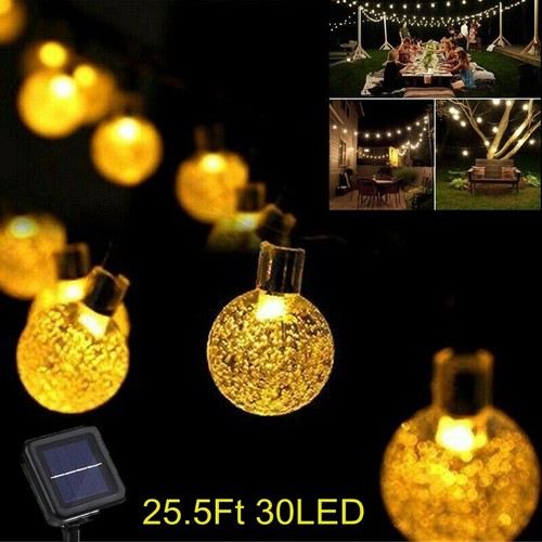 Warm White Solar String Fairy Lights Crystal Ball Garden Patio Lawn Yard Lamp - Picture 2 of 12