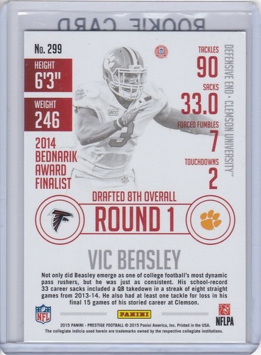 VIC BEASLEY ROOKIE CARD Atlanta Falcon 2015 Prestige EXTRA POINTS Foil Insert RC - Picture 2 of 2