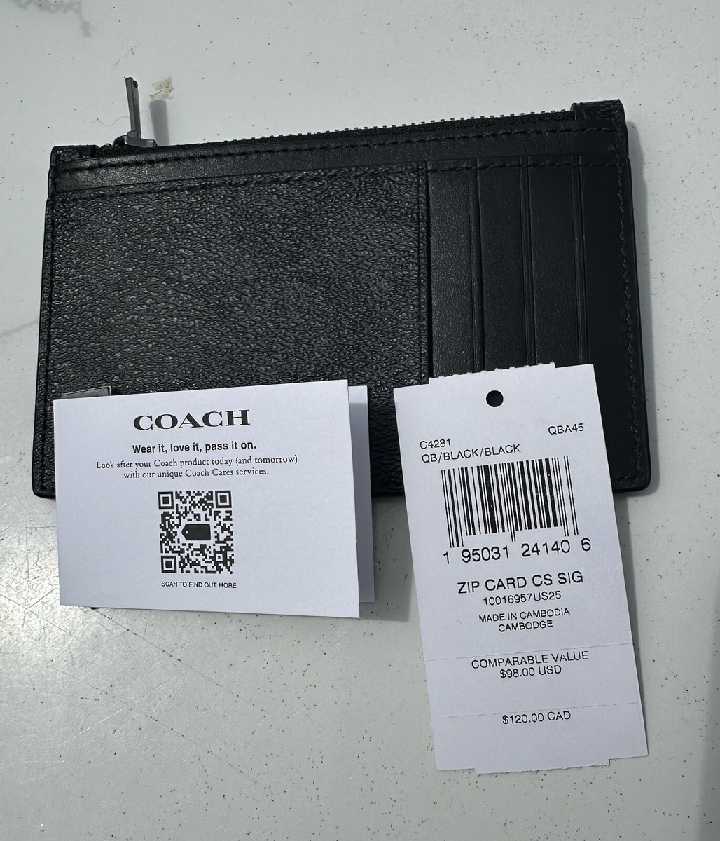 【Coach】Zip Card Case C4280 C4281 男女兼用 NEW COACH zip card case black signature canvas leather C4281