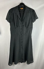 LUCKY 13 Retro Dress Womens Size 14 Blue Dots Sheer Button Down Pinup