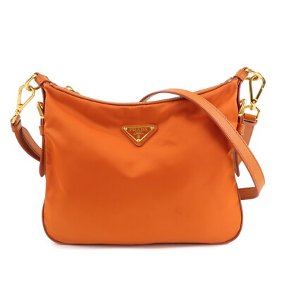 PRADA Triangle Logo Nylon Leather 2Way Shoulder Bag Orange Authentic Used