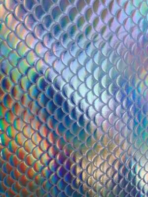 New Mermaid Fish Scales Iridescent White Silver Metallic Spandex 58/60  