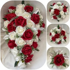 Wedding Bouquets Red flowers bride bridesmaid posy flowergirl wand buttonholes