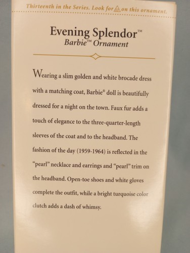 2006 Hallmark - Evening Splendor Barbie Ornament - 13th in Series - Blonde - NIB - Picture 5 of 20