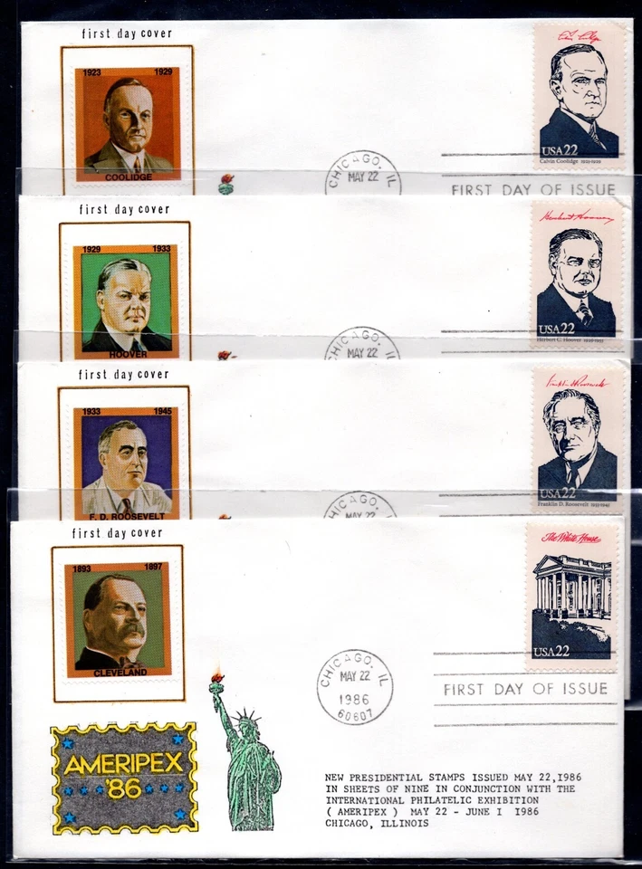 US 1986 SCOTT #2216-2219 PRESIDENTS SET ON 36 FDC COIN 4 CACHETS - Image 2 of 4