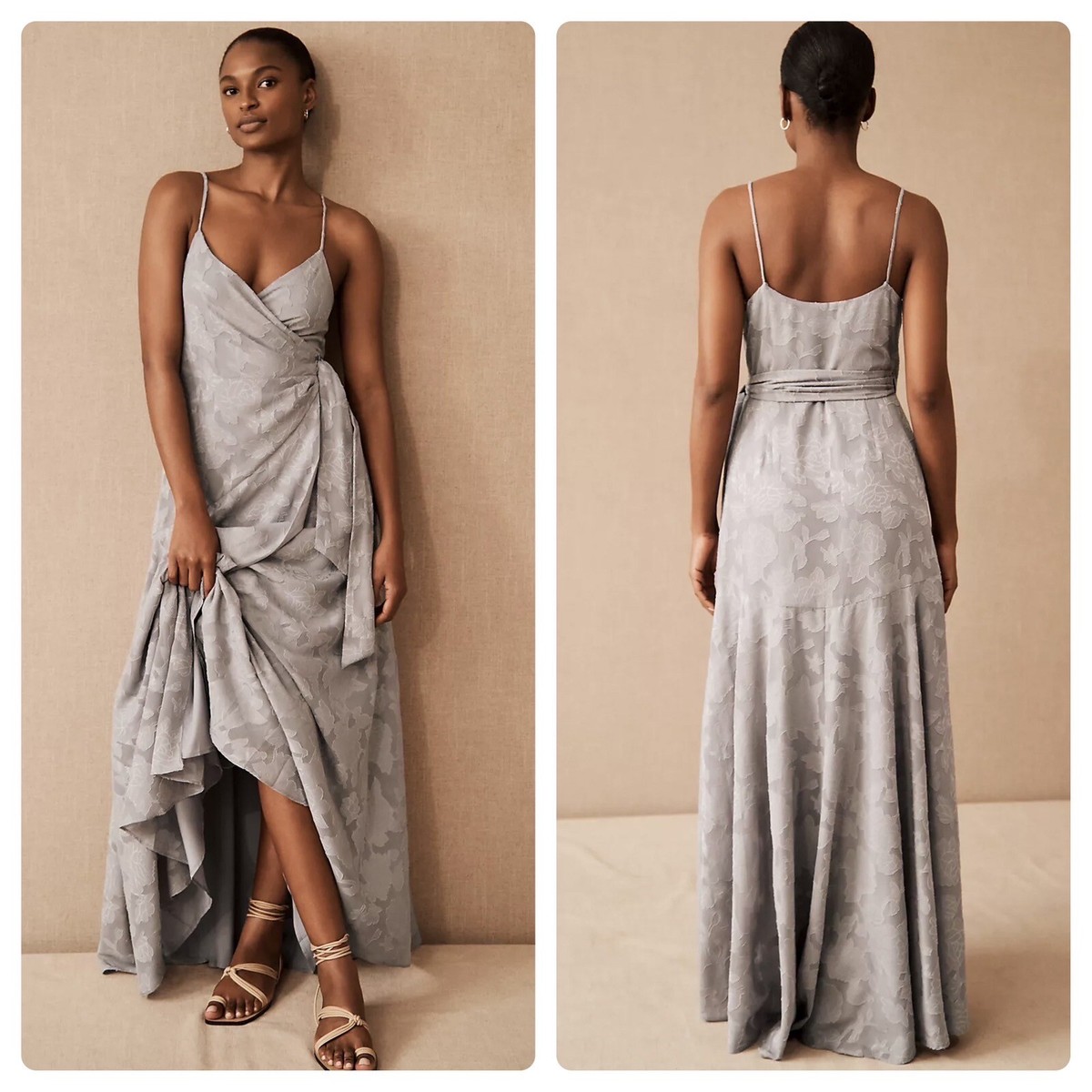 Anthropologie BHLDN Hutch Reid Wrap Maxi Dress Floral Abstract Gray Size  Large