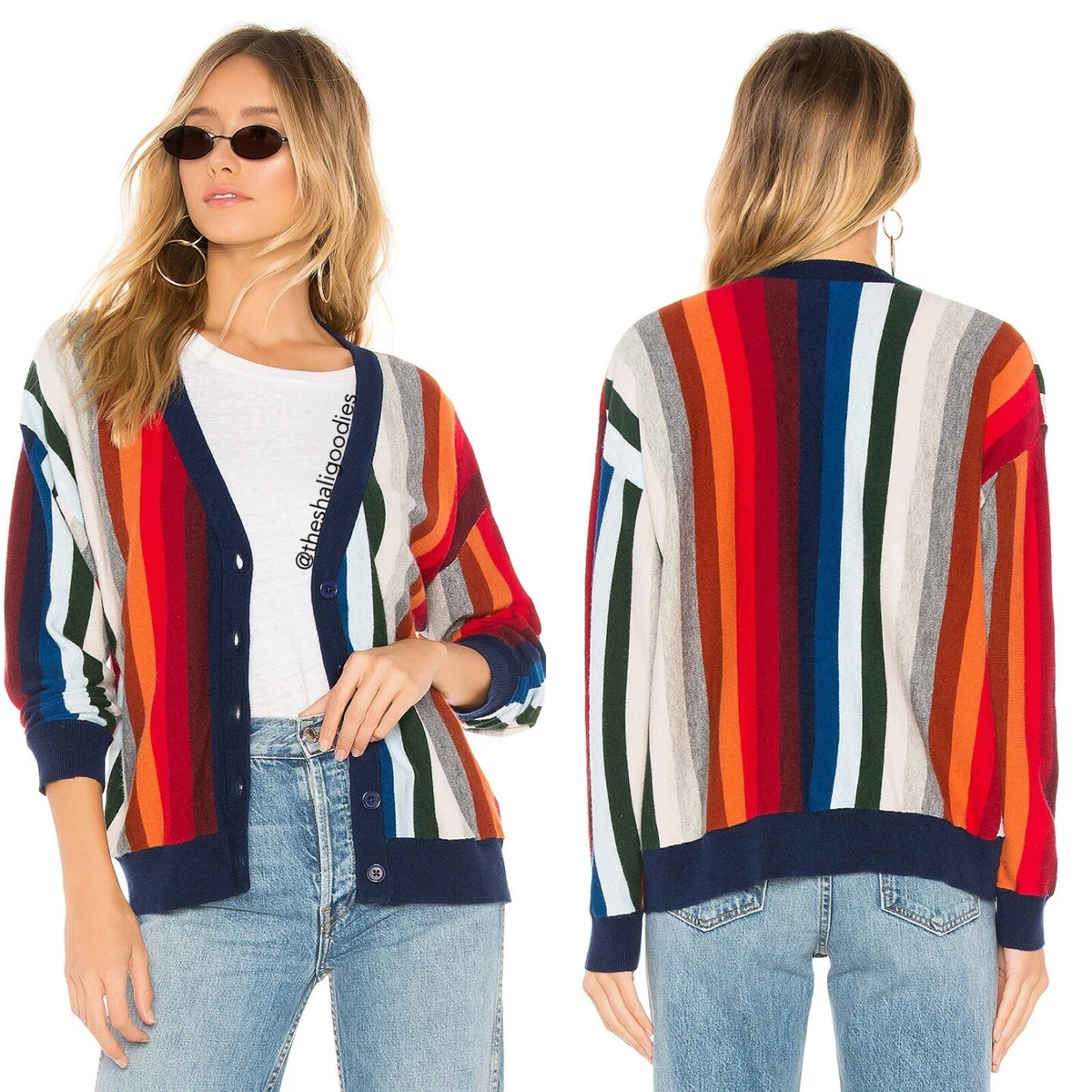 Striped Wool Blend Knit Cardigan
