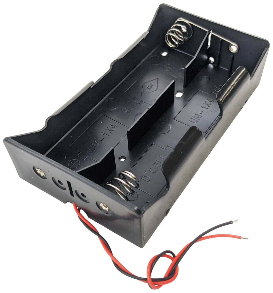4 'D' Cell Battery Holder with Wire Leads, Plastic Case