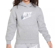 $55 Nike Unisex Hoodie, Youth Fleece Pullover Gray Logo Size S
