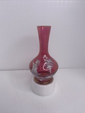 Mary Gregory Cranberry Glass Vase Girl Butterfly Made in West Germany Sticker 5