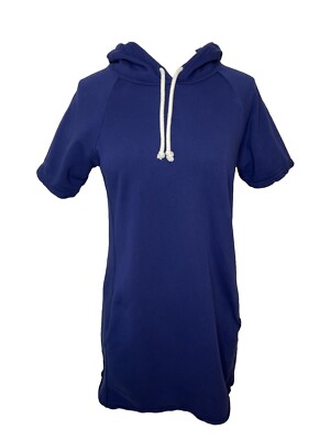 Pact Sweatshirt Dress Hooded Organic Cotton Pockets Medium Tassels Navy Blue