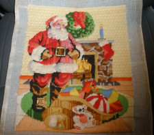 Finished Needlepoint Piece Santa Christmas Toys Fireplace needs repair 