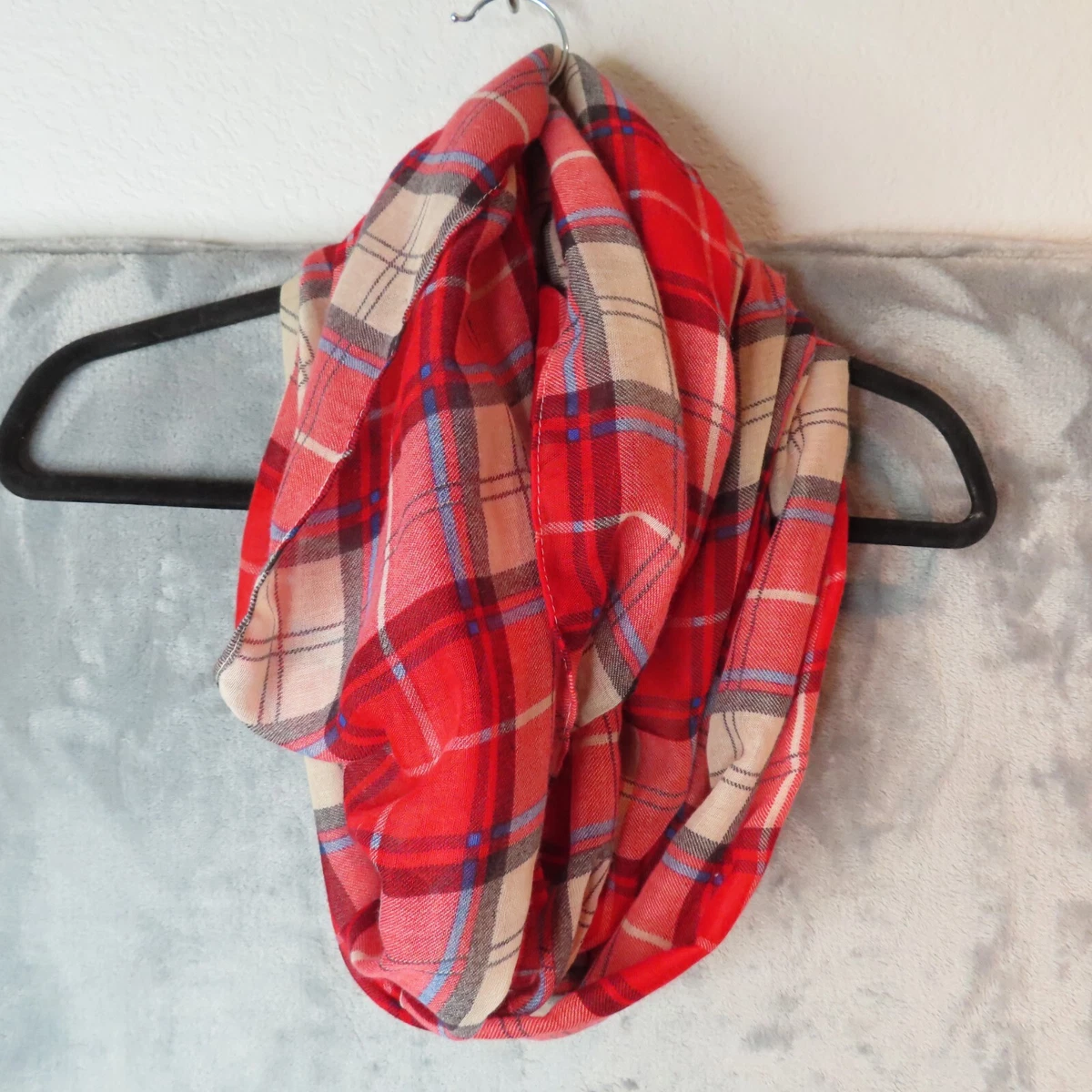 RED PLAID Infinity Scarf Lightweight Sheer County Western Holiday