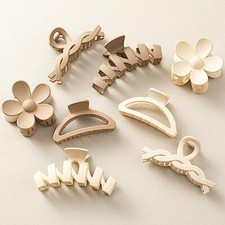 8PCS Hair Clips for Women, Flower Claw Clips for Thick 8PCS Beige/Milk coffee 