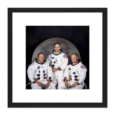 Space NASA Apollo 11 Crew Armstrong Collins Aldrin Square Framed Wall Art 9X9 In