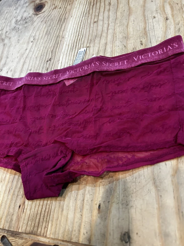 Victoria's Secret темно-розовый чистый логотип печать бархата пояс шорты трусики Sz M - Изображение 2 из 4