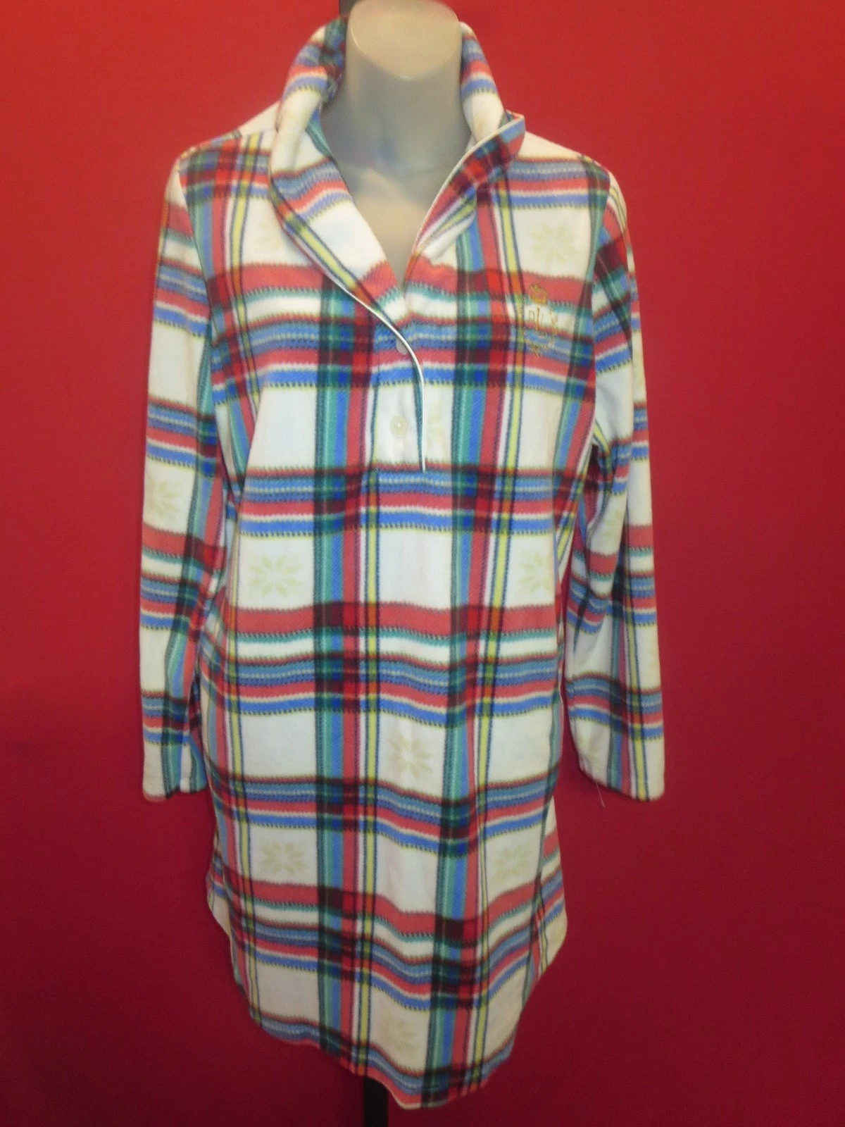 ~~RALPH LAUREN Logo Checkered Pullover Fleece Jacket Shirt Sz L~~R L EMBLEM Coat