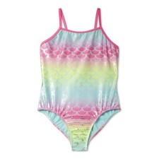 Wonder Nation Girls Mermaid Scale Printed One-Piece Swimsuit Pink L/G 10-12 