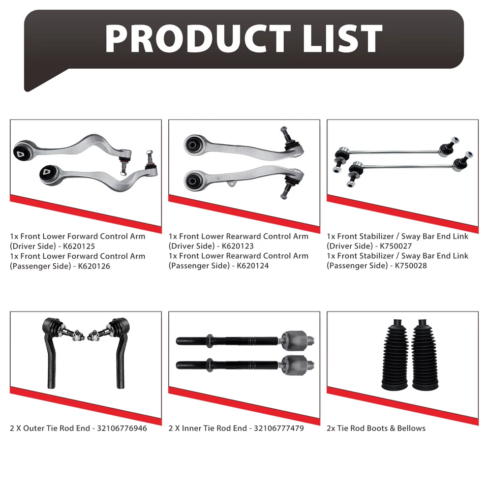 12 piezas para BMW E60 525i 530i 535i 550i brazo de control rótula varilla de amarre Foto 3 de 4