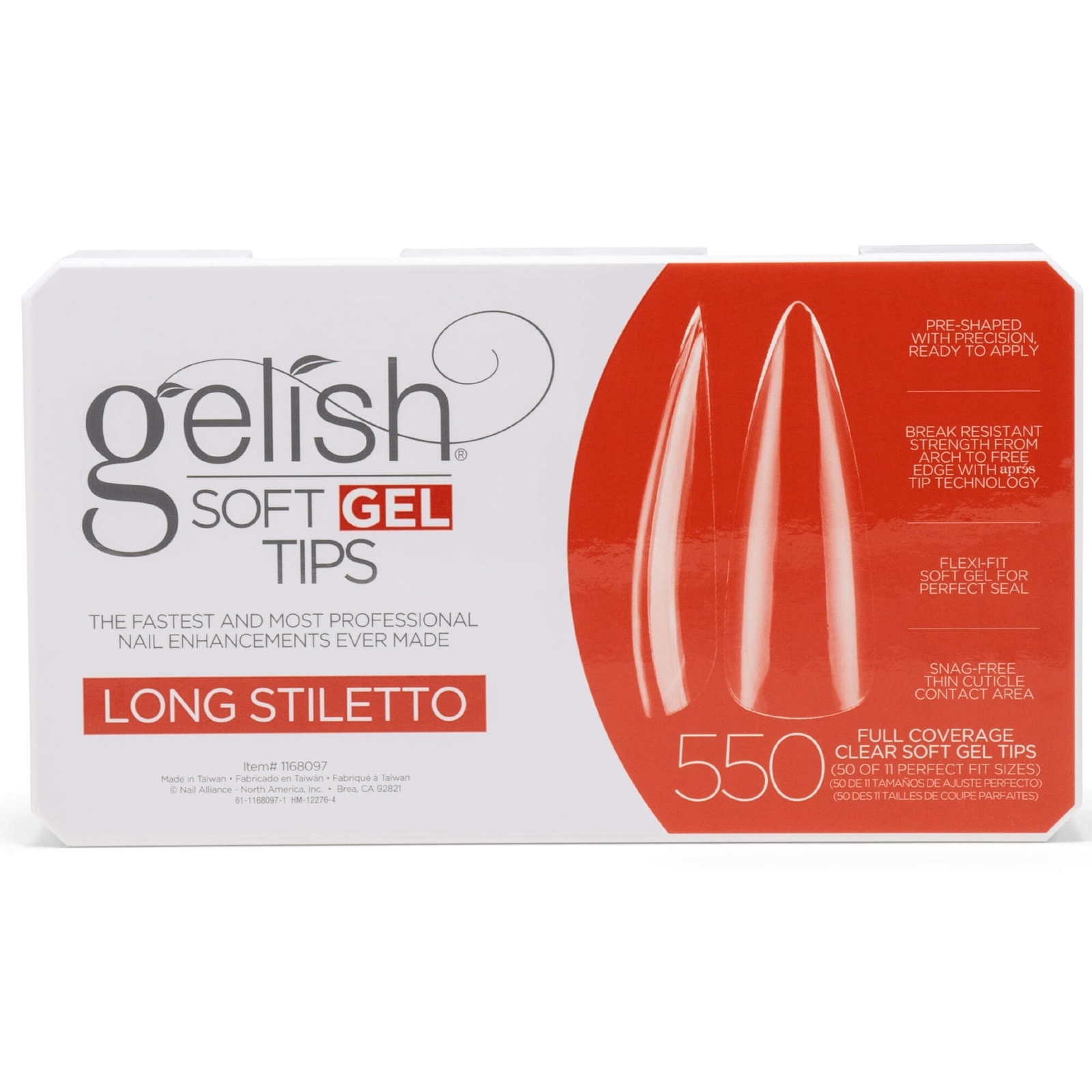 Gelish Soft Gel False Nail Tips - Long Stiletto(Pack Of 550 & 11 Sizes)(1168097)