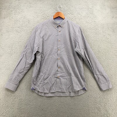 Ted Baker Button Down Dress Shirt Mens 5 Blue Gingham Long Sleeve Collared