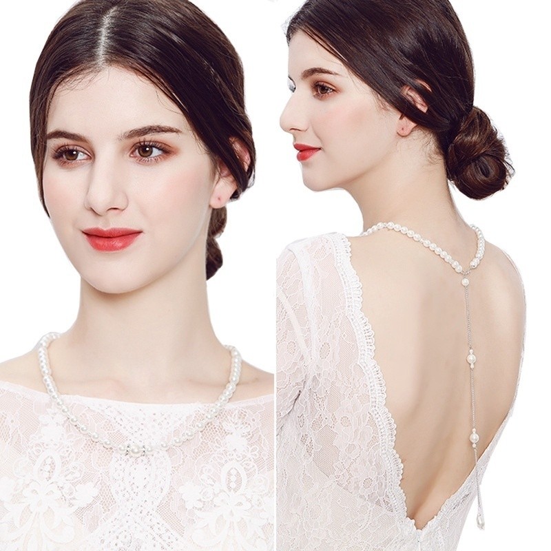 Crystal Pearl Back Drop Necklace for Backless Dress Bridal Long Tassel  Necklace | eBay UK