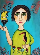 A.Z. Davis Painting 24 X 18" Abstract Modern Figurative Portrait Woman Pop Art