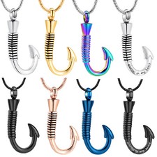 Fish Hook Urn Pendant Necklace Urns for Cremation Ashes Memorial Jewelry Gift