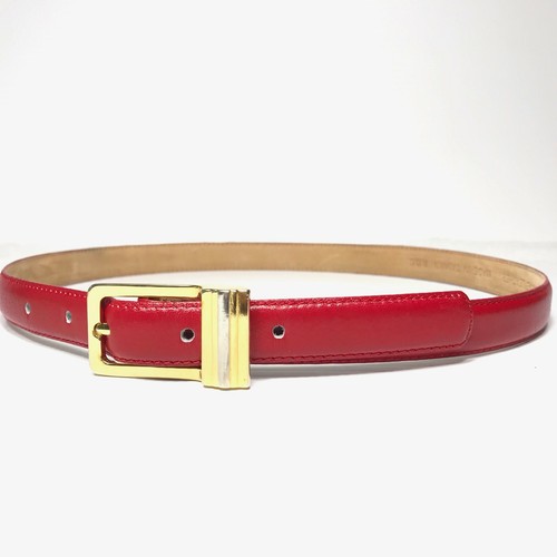Women's Vintage Red Leather Skinny Belt 