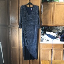 Vince Camuto Plus 22W Metallic Navy V-Neck Ruched Knit Long Sleeve Maxi Dress