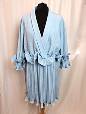 PLT Frill Pleated Skater Dress Baby Blue 3/4 Sleeve Women's UK16 NWT C5254