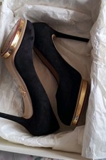 Charlotte Olympia Dotty 110 Suede Black/Gold Heels Shoes Size EU 39.5 UK 6.5 