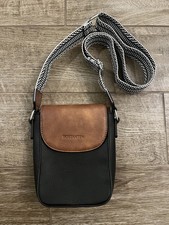 BOSTANTEN Black Brown Leather Crossbody Bag w/ Patterned Strap - Excellent