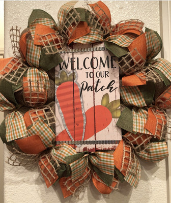 FARMHOUSE EASTER Welcome To Our Patch   BURLAP DECO MESH Spring Wreath CUTE!