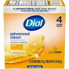 Dial Antibacterial Deodorant Bar Soap, Advanced Clean, Gold, 4 oz, 4 Bars