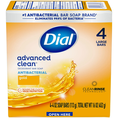#ad Dial Antibacterial Deodorant Bar Soap Advanced Clean Gold 4 oz 4 Bars $7.66