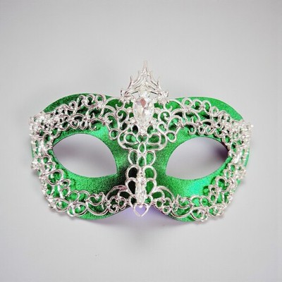 2 in 1 green mask, Masquerade party wedding, silver masquerade mask, Party mask