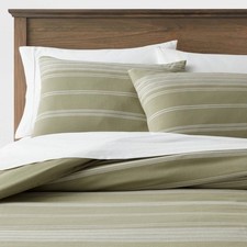 Threshold King Duvet Cover Sham Set Moss Green White Cotton Stripe OEKO-TEX